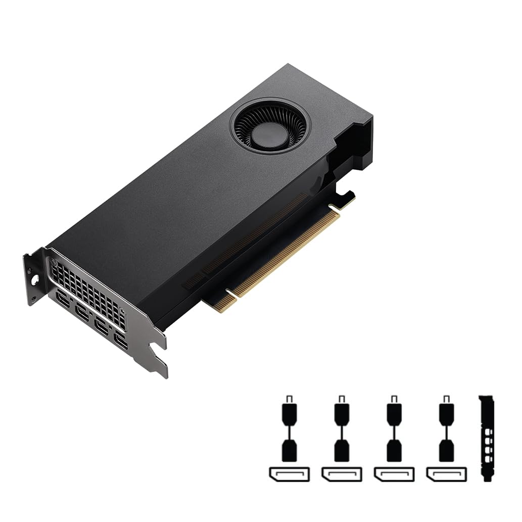 Nvidia Quadro RTX A2000 6GB GDDR6 4x Mini DisplayPort, Low & High Profile Brackets, PCIe Express Professional Graphic Card – Includes 4x Mini DP to DP Cable (Renewed)