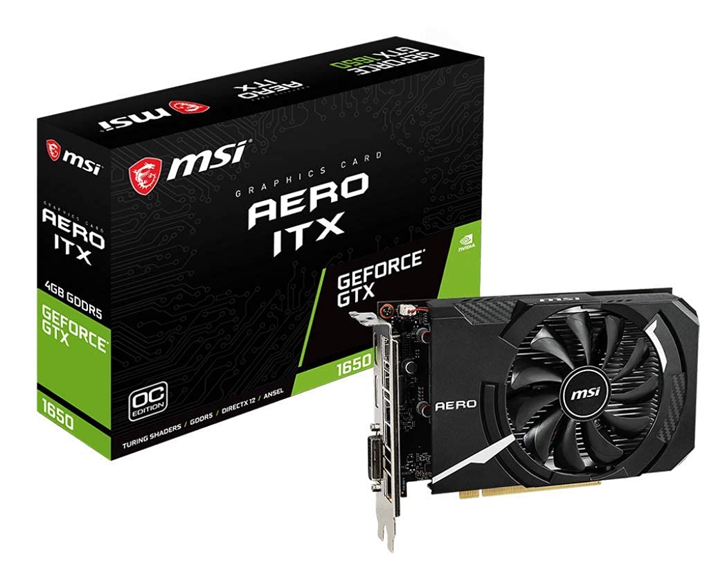 MSI GeForce GTX 1650 AERO ITX 4G OC Graphics Card '4GB GDDR5, 1740MHz, mini ITX design, DisplayPort, HDMI, DVI-D, Single Fan Cooling System' (Renewed)