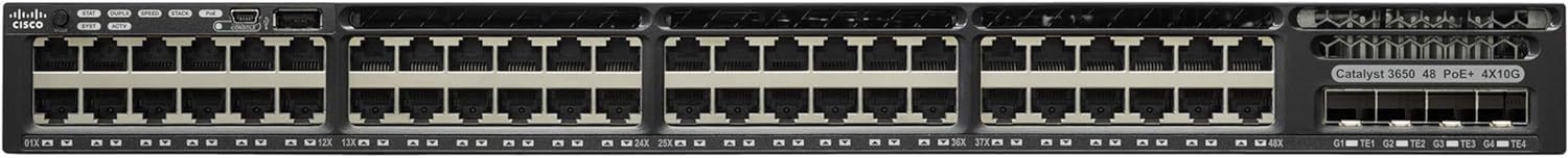 Cisco Catalyst 3650-48PS-L Network Switch, 48 Gigabit Ethernet (GbE) PoE+ Ports, four 1 G Uplinks, 640WAC Power Supply, 1 RU, LAN Base Feature Set, Enhanced Limited (Renewed)