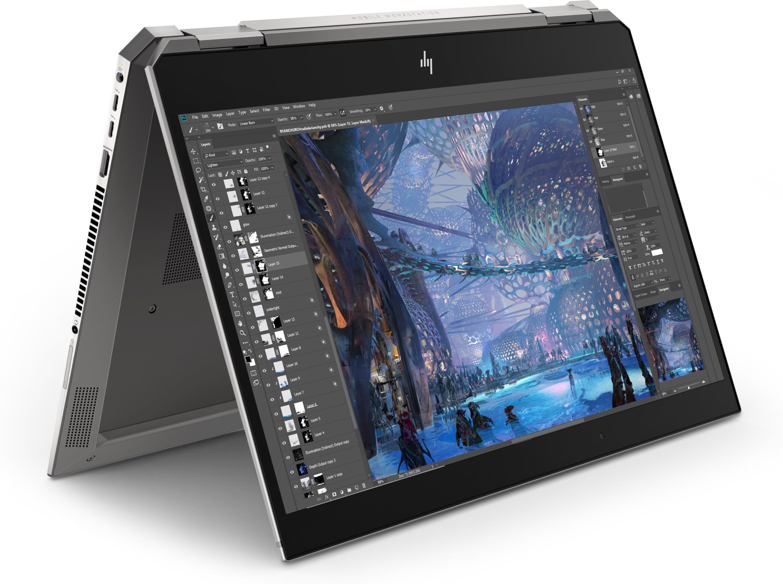 HP ZBook Studio X360 G5 2-in-1 Hybrid Touchscreen, i7-9750H, Nvidia Quadro P1000 4GB, 1TB PCIe Gen 4.0 x4 NVMe, 32GB DDR4, Fingerprint & SD Card Reader, UK Backlit Keyboard, Windows 11 Pro (Renewed)